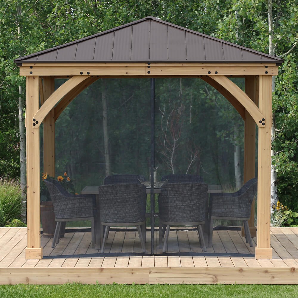 Meridian Cedar Wood Gazebo with Mesh Kit