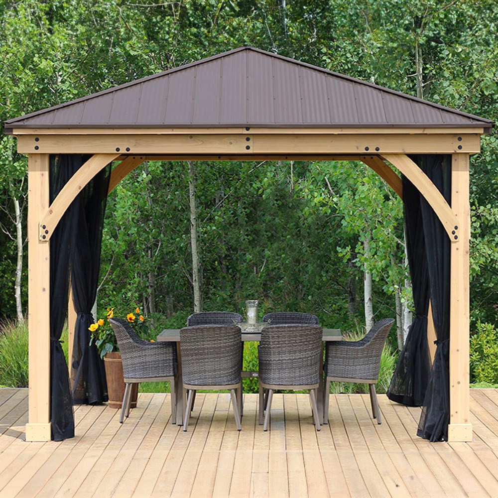 Meridian Cedar Wood Gazebo with Mesh Kit