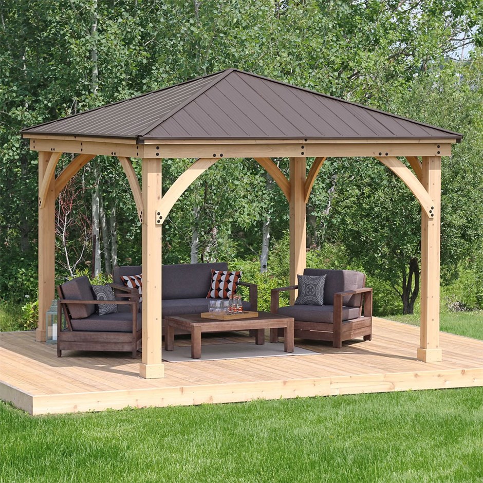 Meridian Cedar Wood Gazebo With 12ft Counter 12 x 12 Ft