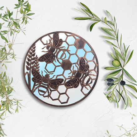 Bee Glass Mirror | Brown | 65 x 65 cms