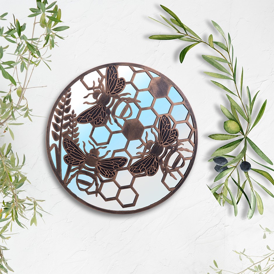 Bee Glass Mirror | Brown | 65 x 65 cms