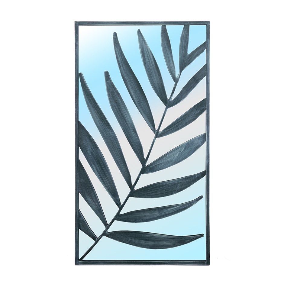 Palm Leaf Glass Mirror | Grey | 90 x 50 cms