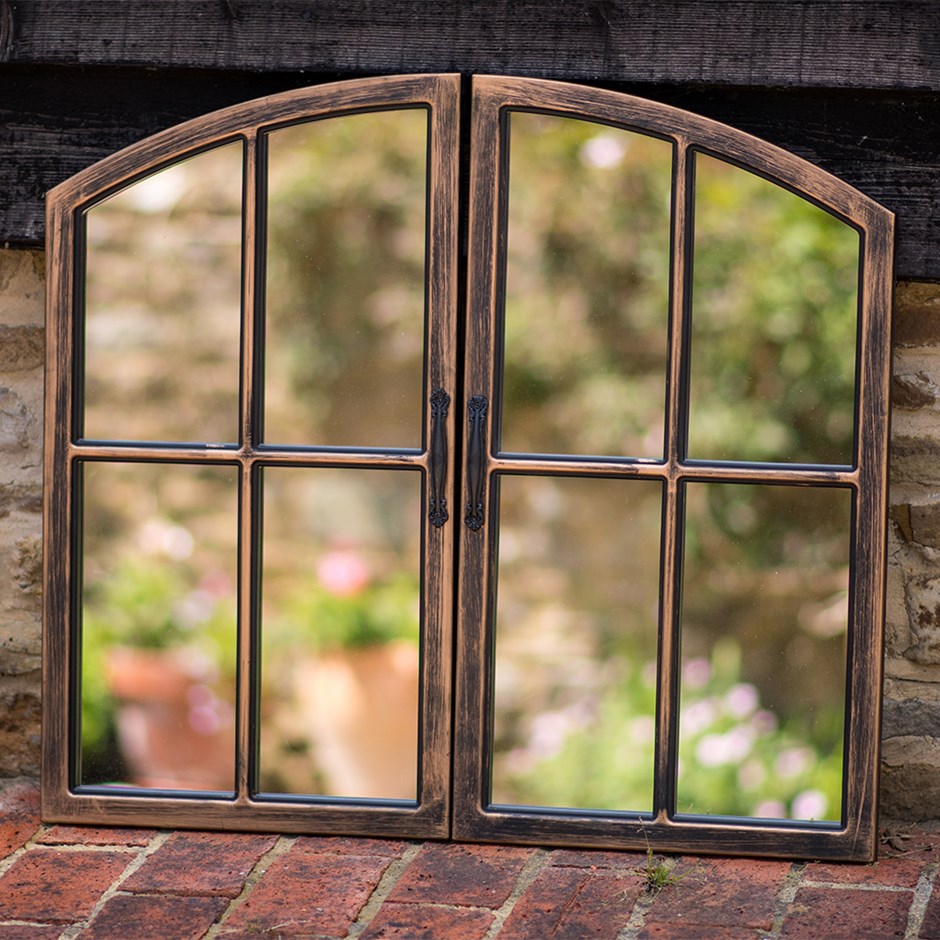 Window Glass Mirror | Brushed Copper | 80 x 75 cms
