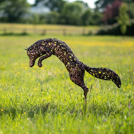 Bronze Leaping Fox Iron Sculpture | 100 x 99 cms