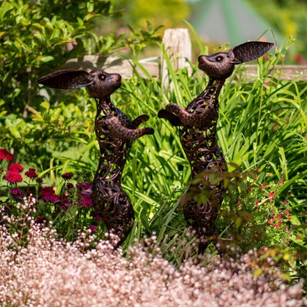Bronze Boxing Hares Iron Sculpture | 100 x 71 cms