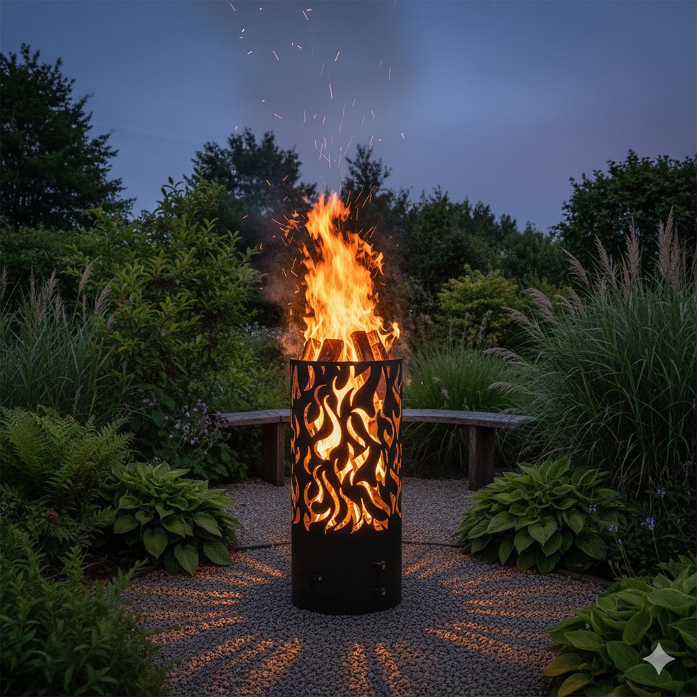 Laser Cut Flames Fire Drum