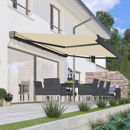 2.5M DELUXE WIRELESS FULL CASSETTE ELECTRIC AWNING WITH LIGHTS (CHARCOAL CASSETTE) | IVORY