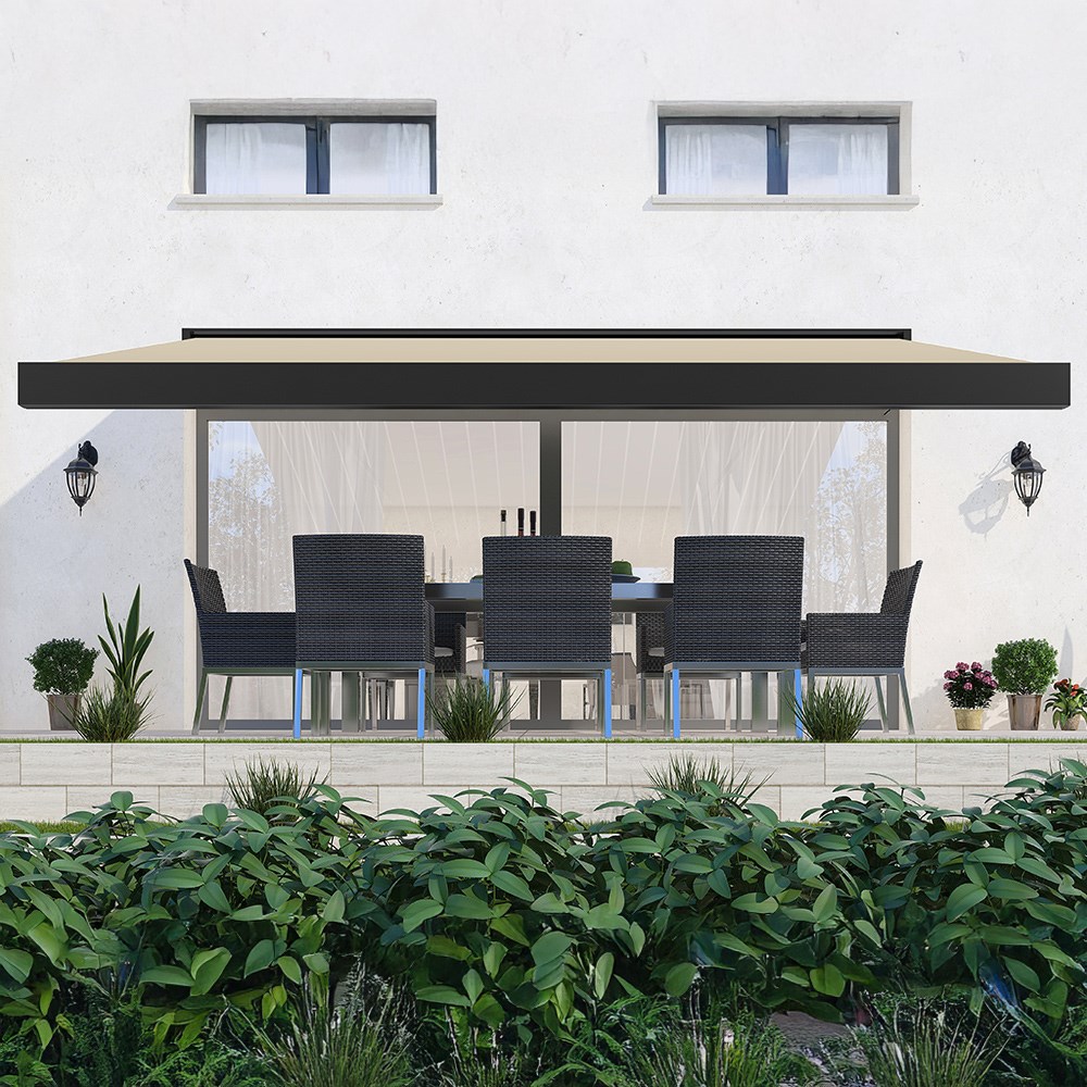 Deluxe Wireless Full Cassette Electric Awning With Lights | Ivory