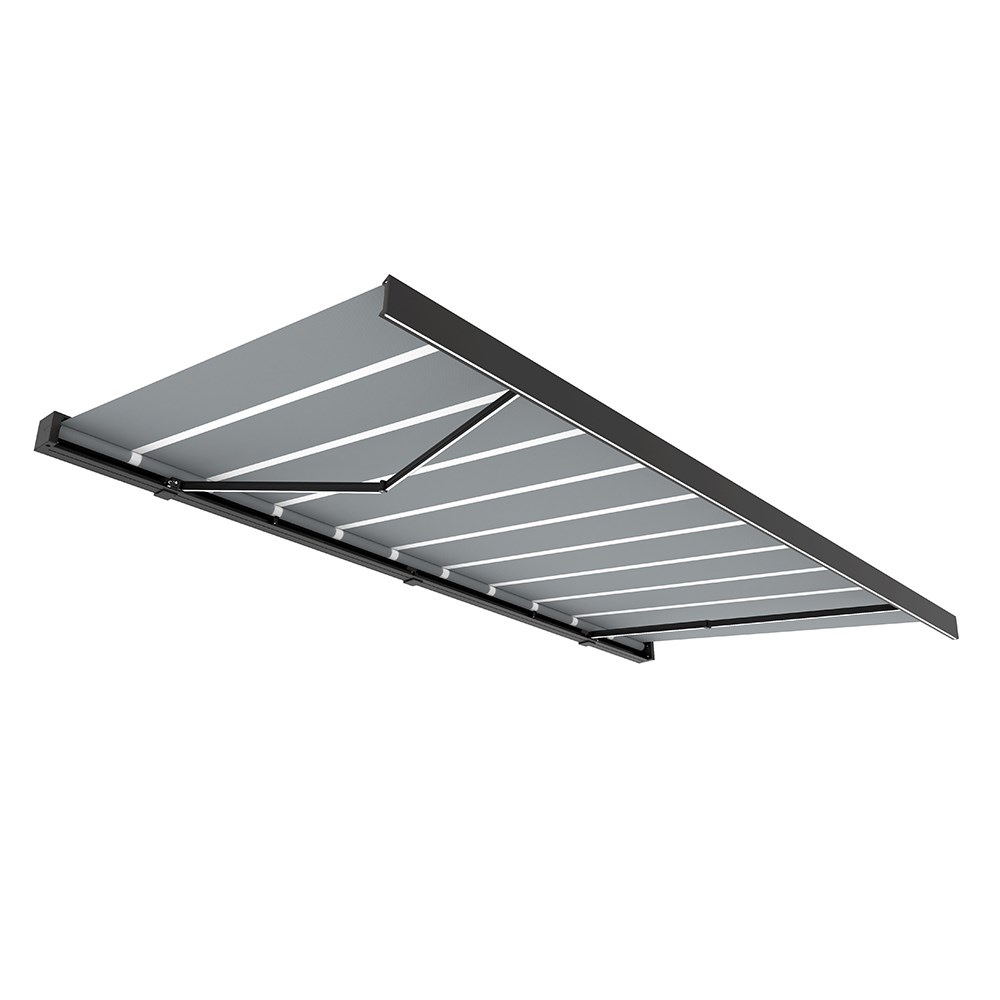 Deluxe Wireless Full Cassette Electric Awning With Lights | Pin Stripe Grey 