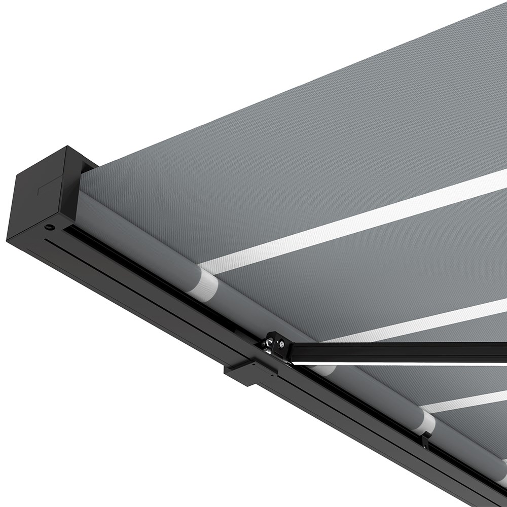 Deluxe Wireless Full Cassette Electric Awning With Lights | Pin Stripe Grey 