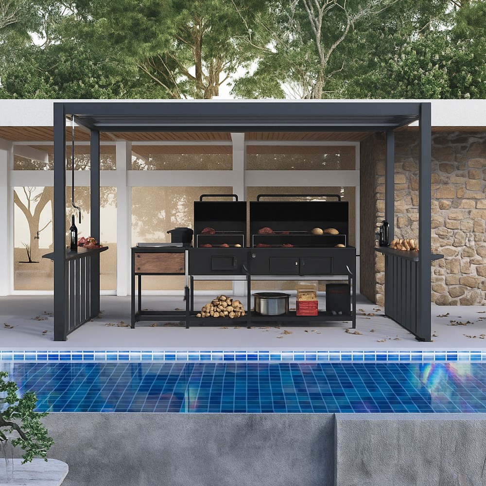 Deluxe Charcoal Pergola With Louvered Shutter Roof