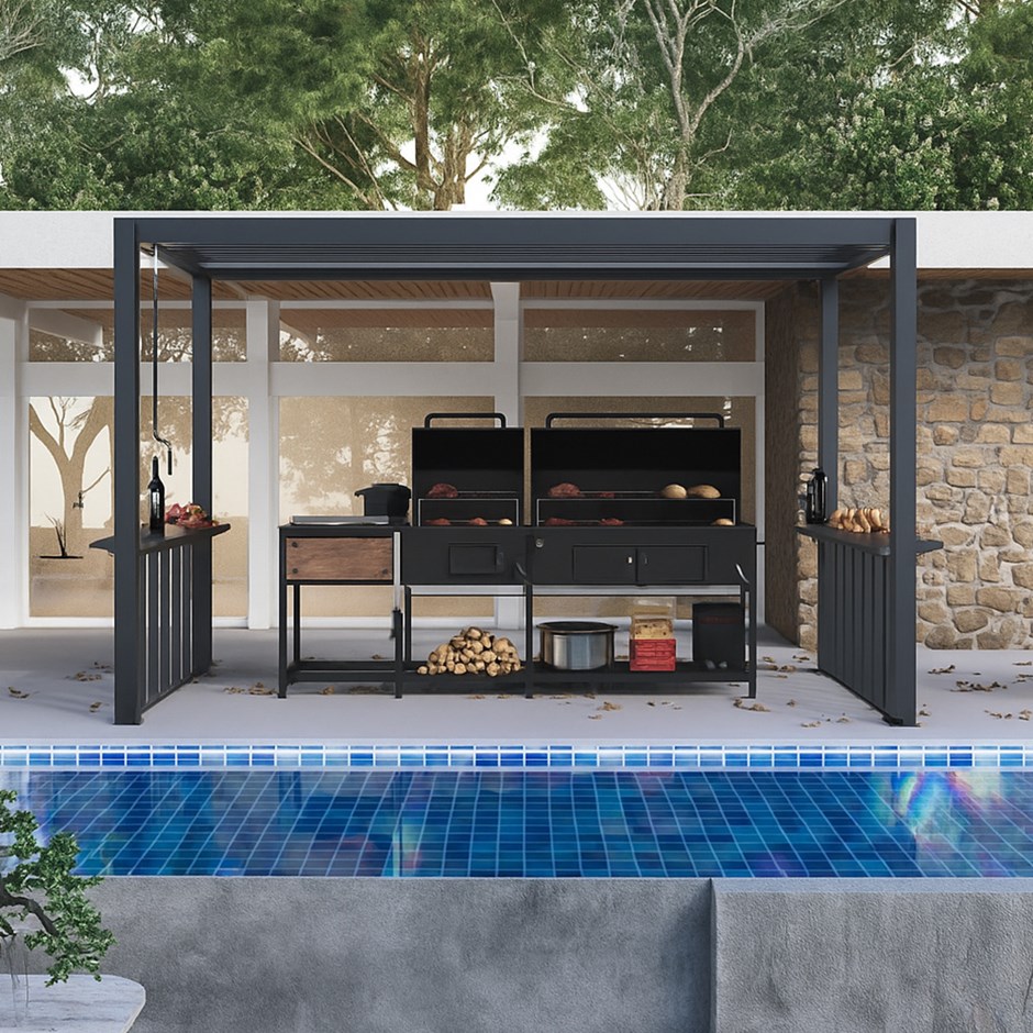 2.5m x 1.5m Deluxe BBQ Pergola with Louvered Shutter Roof by Primrose Living