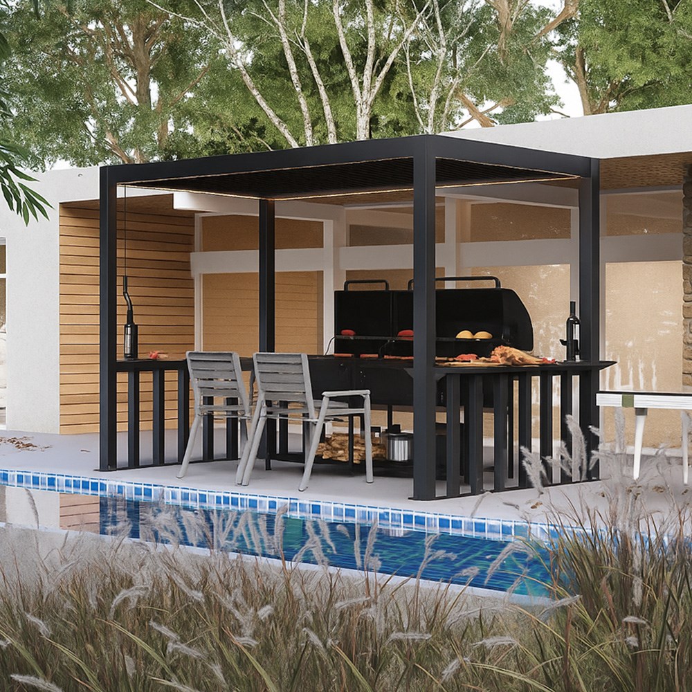2.5m x 1.5m Deluxe BBQ Pergola with Louvered Shutter Roof by Primrose Living