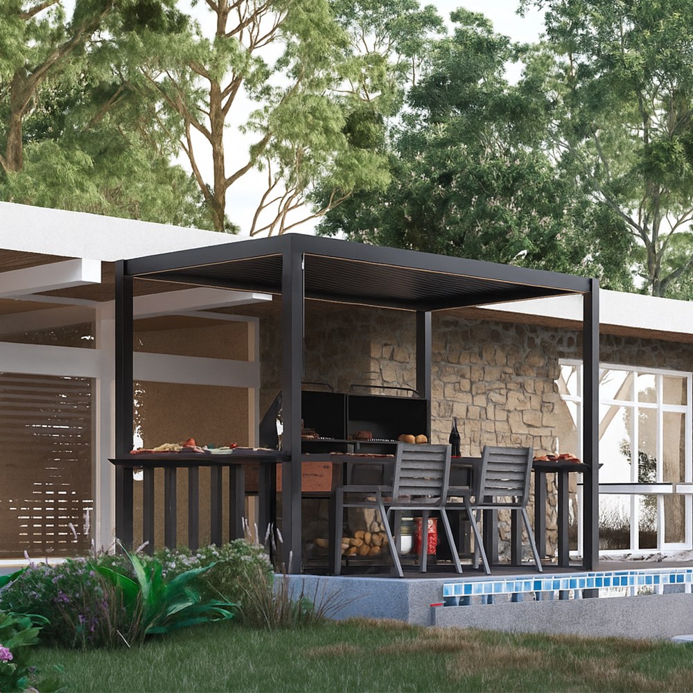 2.5m x 1.5m Deluxe BBQ Pergola with Louvered Shutter Roof by Primrose Living