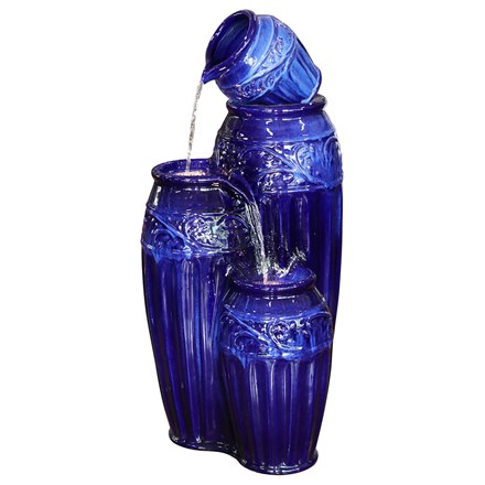 Ceramic outdoor fountain with LED light - 4 Blue cascading planters