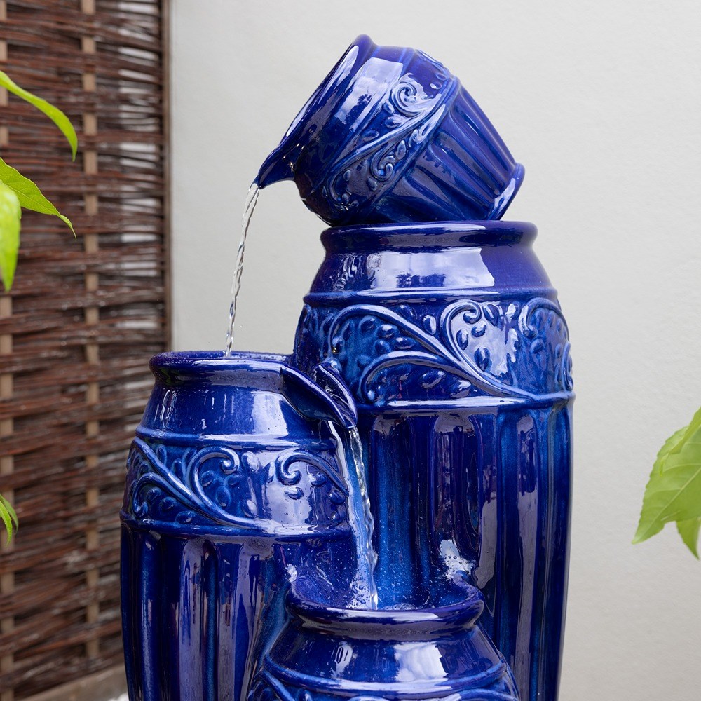 Aber Blue Ceramic Vase Cascade Water Feature With Led Lights
