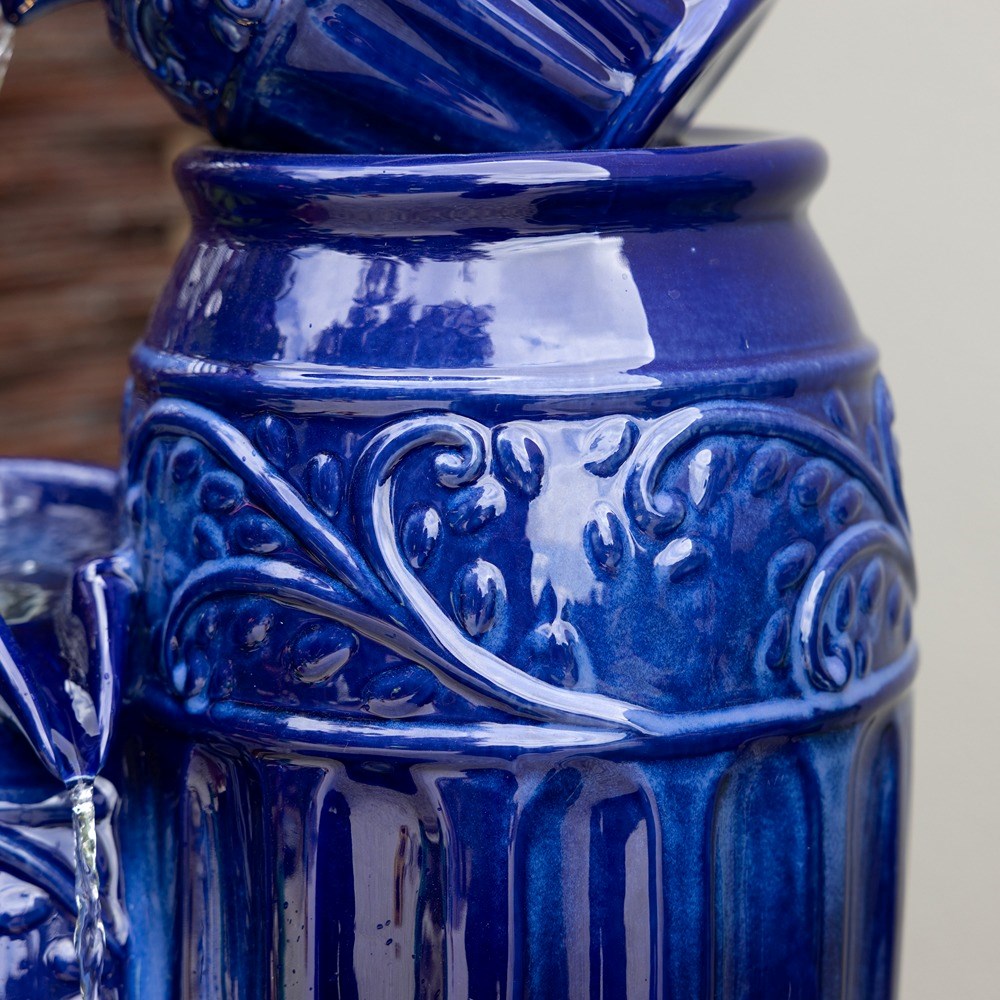 Aber Blue Ceramic Vase Cascade Water Feature With Led Lights