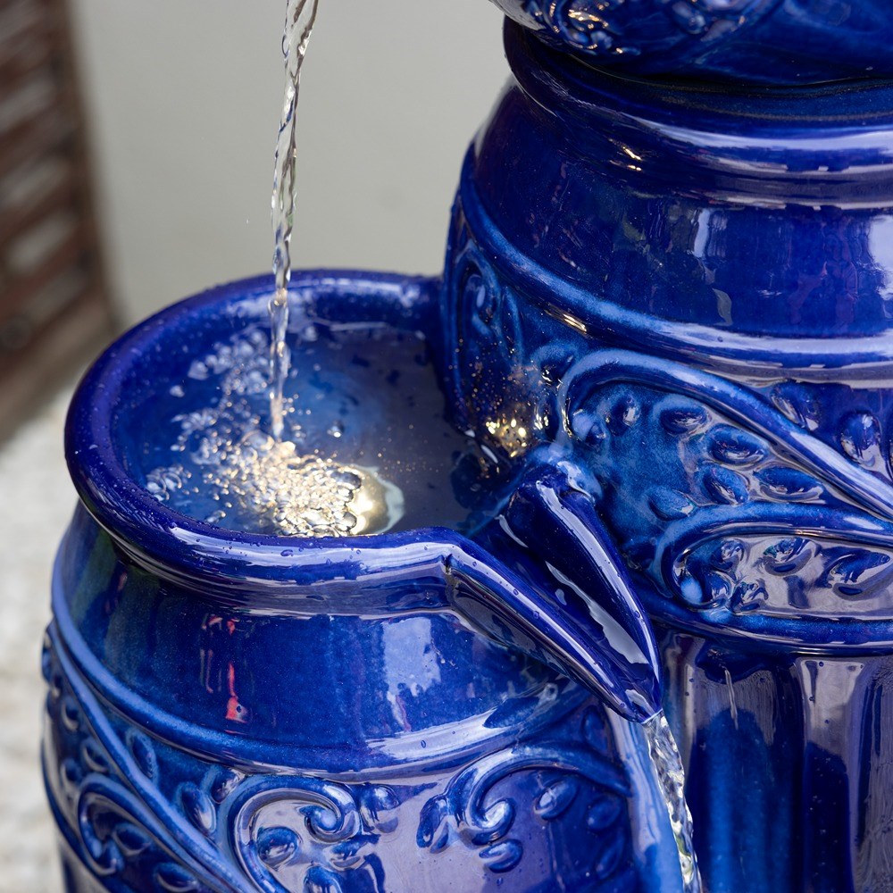 Aber Blue Ceramic Vase Cascade Water Feature With Led Lights