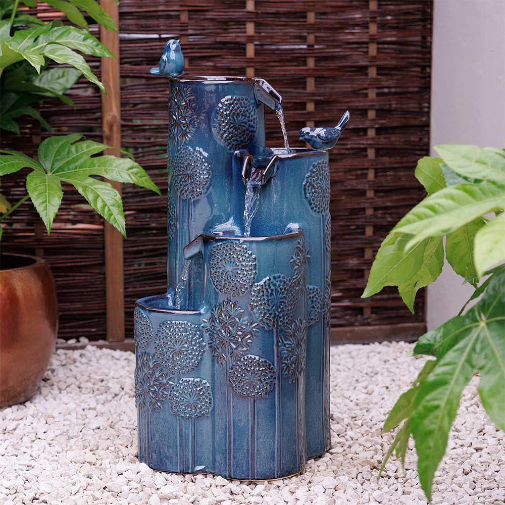 Swallow Falls Glazed Ceramic Cascade Water Feature With LED Lights