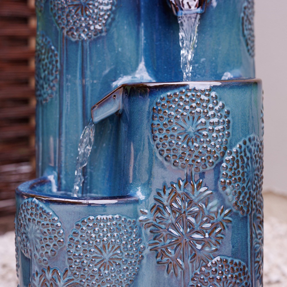 Swallow Falls Glazed Ceramic Cascade Water Feature With LED Lights