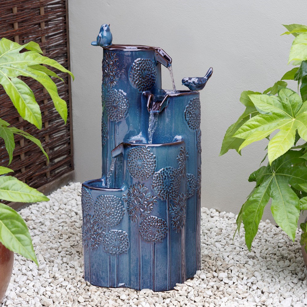 Swallow Falls Glazed Ceramic Cascade Water Feature With LED Lights