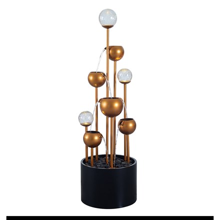 Cascading water feature with balls on stakes - zinc - transformer outdoor