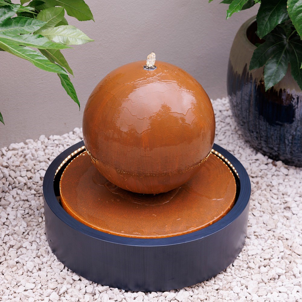 Melincourt Galvanised Zinc Sphere Water Feature With LED Lights