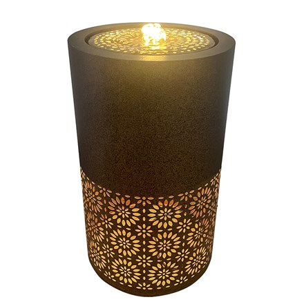 Tall hollow pillar carved design water feature with lights