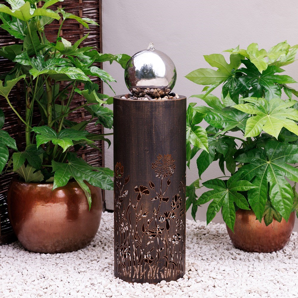 Wildflower Cut Out Sphere Water Feature With LED Lights