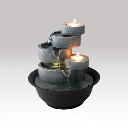 Polyresin tabletop stacked dishes fountain with LED light/ 2 tealights