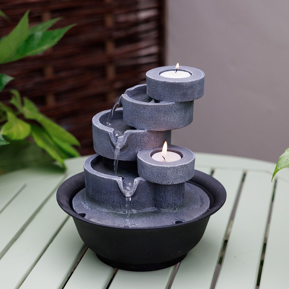 Slate Effect Cascading Bowls Tabletop Water Feature With LED Lights