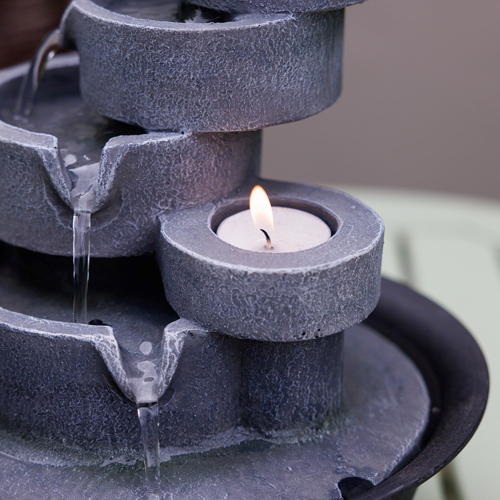 Slate Effect Cascading Bowls Tabletop Water Feature With LED Lights