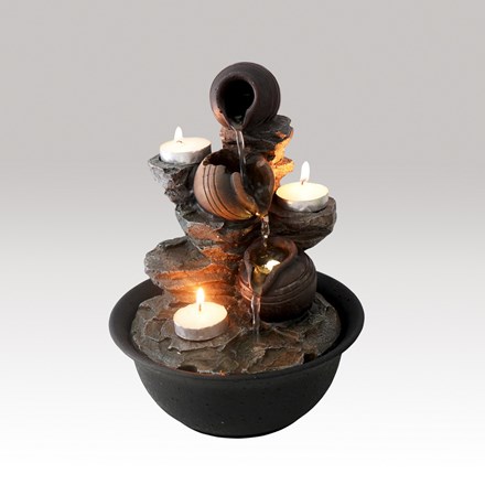 Polyresin tabletop pots fountain with LED light/ 3 tealights