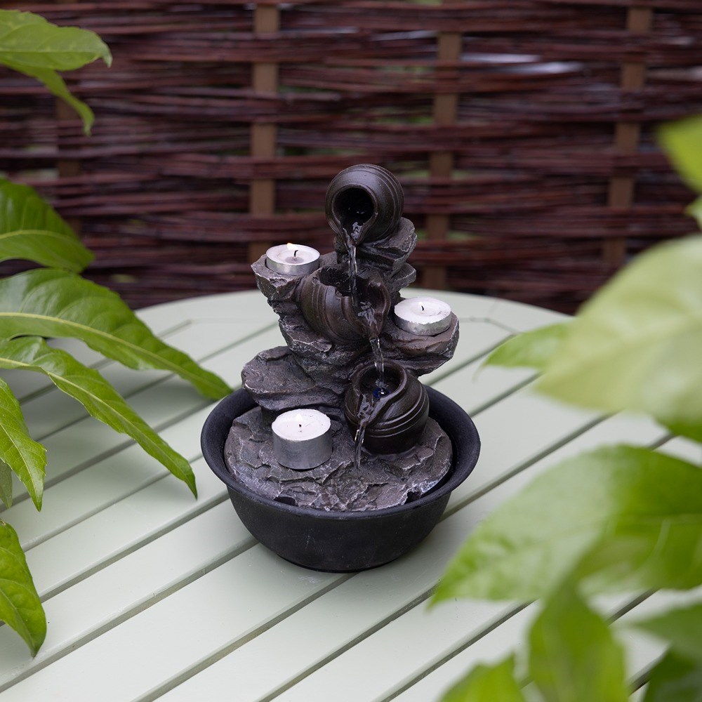 Cascading Pots Tabletop Water Feature With LED Lights