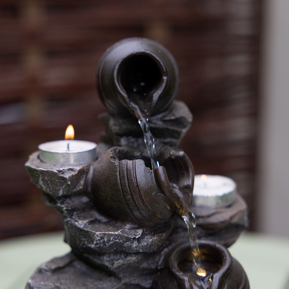 Cascading Pots Tabletop Water Feature With LED Lights