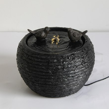 Bathing Birds Textured Sphere Solar Water Feature With LED Lights