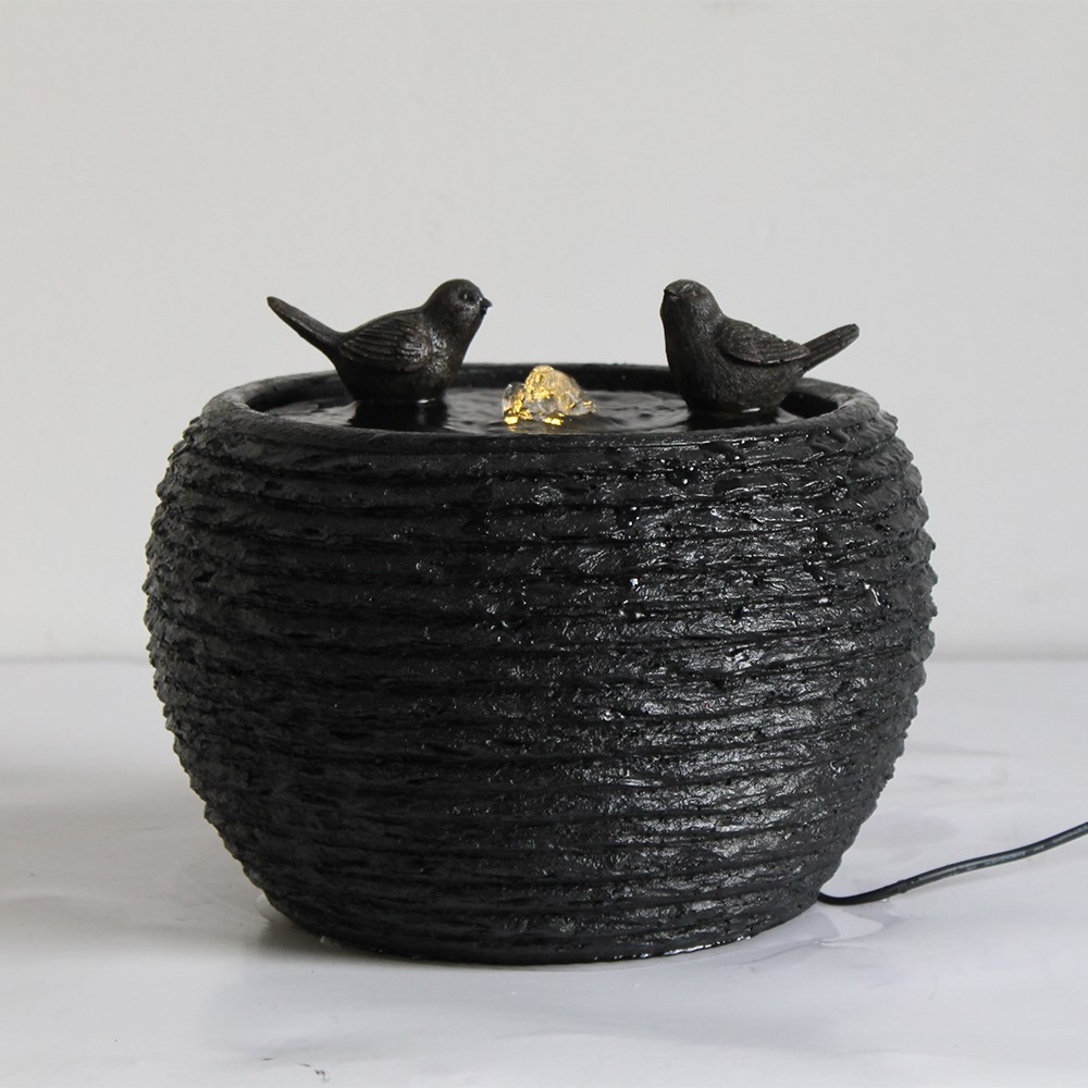 Bathing Birds Textured Sphere Solar Water Feature With LED Lights