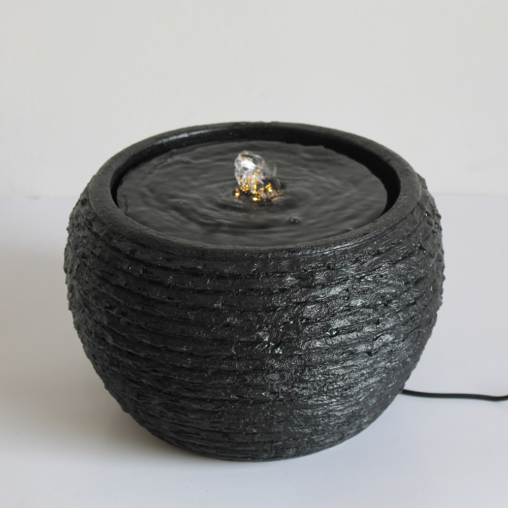 Bathing Birds Textured Sphere Solar Water Feature With LED Lights