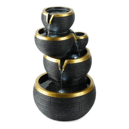 Gold Edge Stacked Bowls Solar 3-Tier Cascade Water Feature With LED Lights