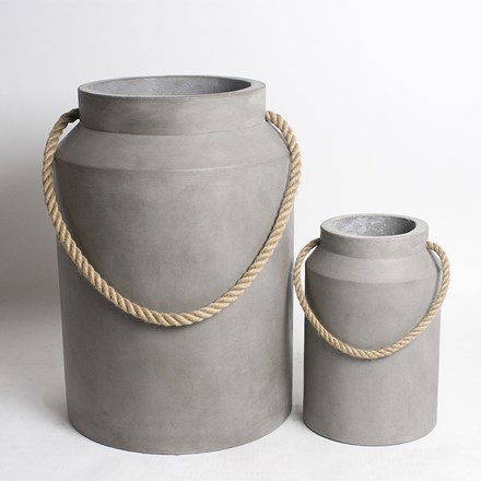 Milk Can Concrete Tall Pot (with rope) - small