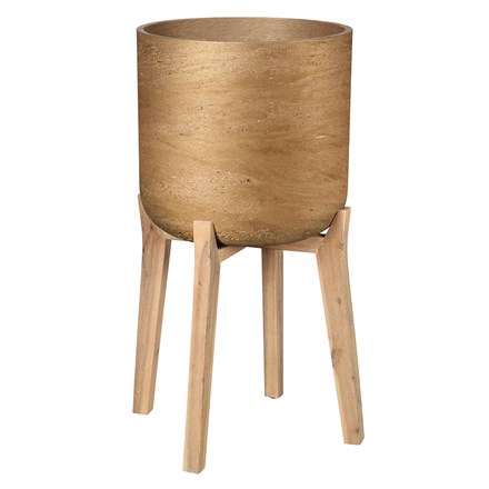 Metallic Bronze Planter On Wooden Legs