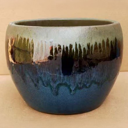Green & gold round planter - small