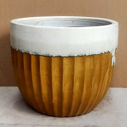 Yellow Ridged Round Planter - small