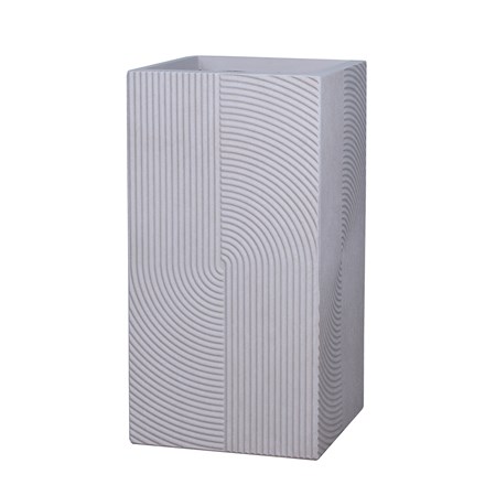Graphic lined pattern tall cube planter in white - small