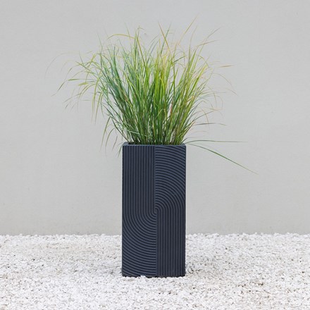 Graphic lined pattern tall cube planter in black - medium