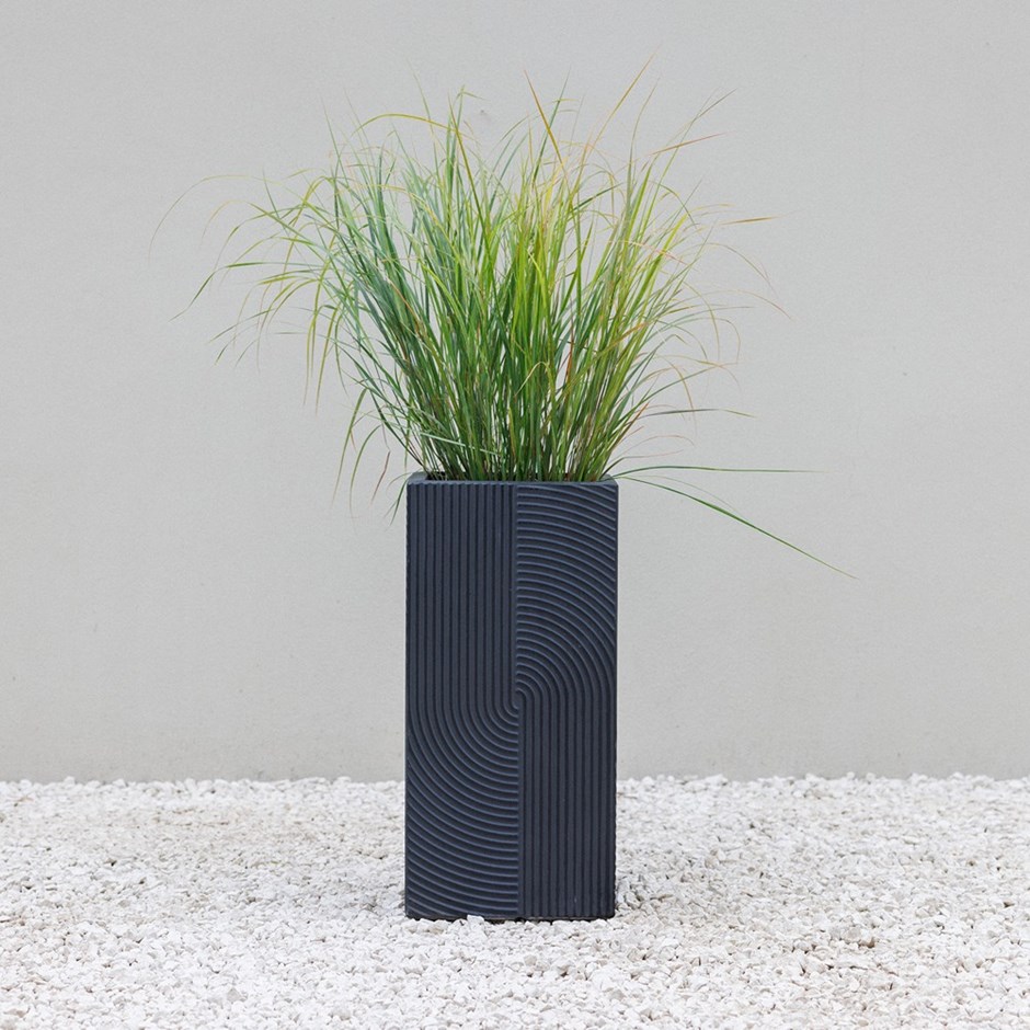 Black Ribbed Swirl Tall Square Planter