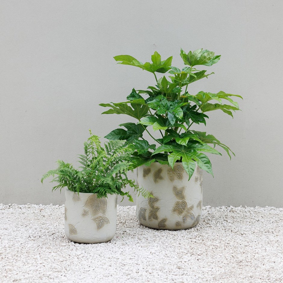 Natural Stone Effect Leaf Pattern Round Planter