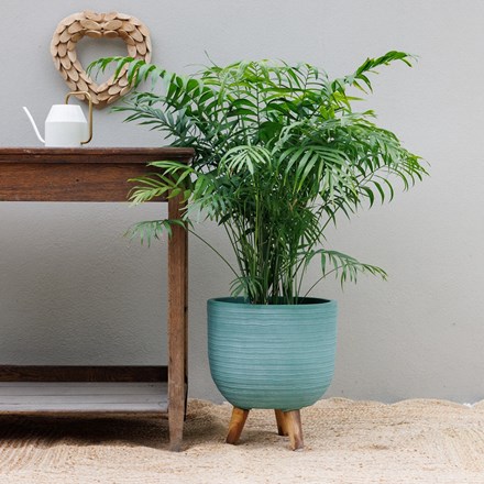 Blue Textured Round Indoor Planter With Legs