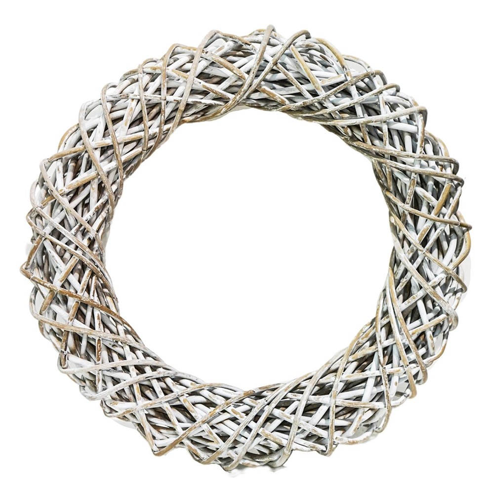 White Floral Door Wreath Rattan 40cm