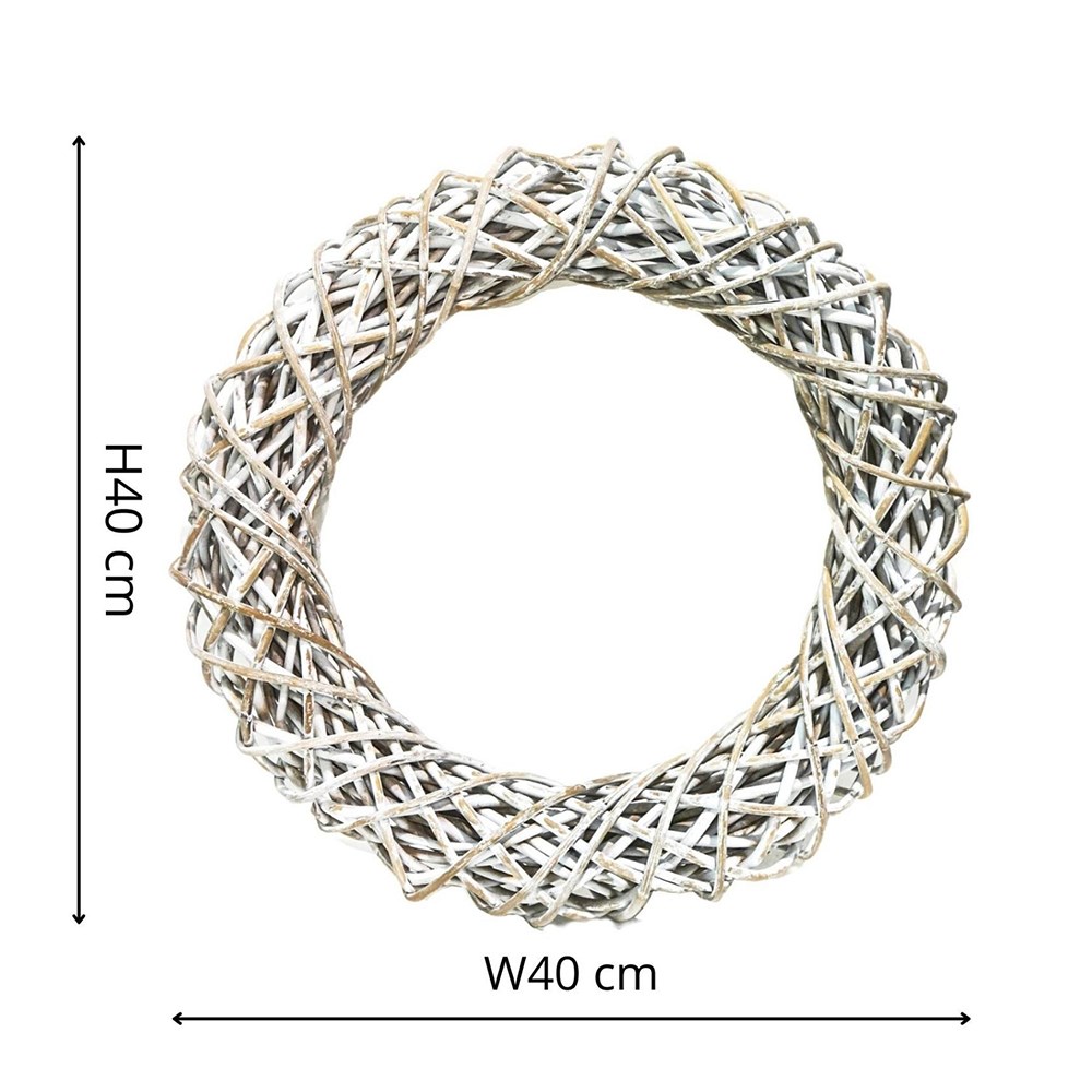 White Floral Door Wreath Rattan 40cm